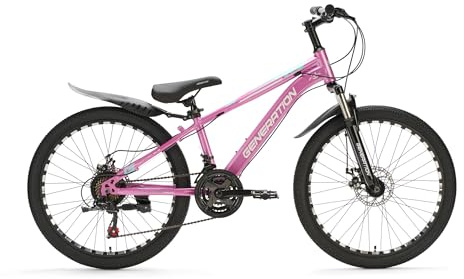 Generation M-760 Mountainbike 24 Zoll - Kinderfahrrad mit Schutzblechen - Scheibenbremsen - 21 Gänge - Rosa