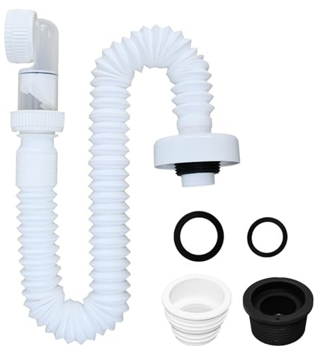 VGECEE Siphon Lavabo Flexible Tuyau de Vidange Remplaçable Tuyau de Vidange Flexible Extensible 32-93cm Evacuation Evier 1-1/4 Siphon Gain de Place & Anti-odeurs pour Lavabo de Salle de Bain, Cuisine