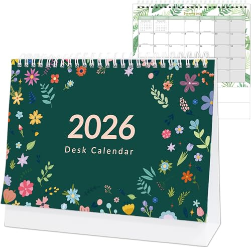 Desk Calendar 2026 - Desktop Calendar 2026 UK, Monthly Desk top Calendar (Jan to Dec 2026),Standing Flip 2026 Advent Calendars Month to View,Strong Twin-Wire Binding,for School Office Home-Floral