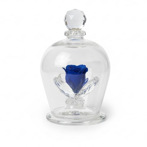 Debora Carlucci Rosa Stabilizzata in Campana di Vetro con 3 Petali – Fiore Eterno in Vetro Cristallo, Idea Regalo Elegante, Bomboniera di Lusso, Made in Italy – 10x6 cm (Blu)