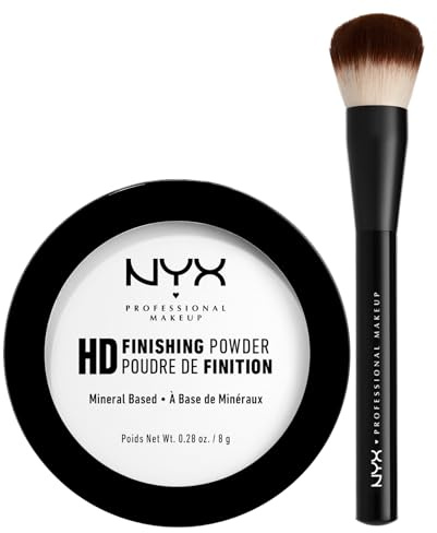 NYX Professional Makeup High Definition Finishing Powder Cipria 01 Translucent in Polvere Finish Matte Compatta e Opacizzante + Pro Brush Buffing Pennello Viso Multiuso Professionale - Set da 2