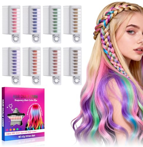 8 Color Hair Chalk for Girls ， Hair Chalk Comb Kids Temporary Hair Color Dye - Teen Girl Gift Hair Stuff Accessories Makeup Kit Christmas Gifts Toys for Girls