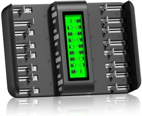 Aboiled Universal 16-Bay LCD Battery Charger, Supports 1.2V AA, AAA, CD, and Ni-CD