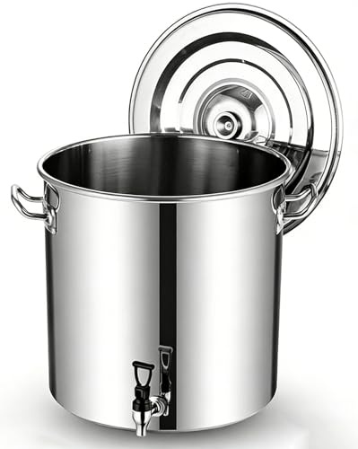 Olla con Grifo - Olla De Acero Inoxidable para Sopa, Fondo Compuesto, 5 litros, Cubo para Vino De 160 L, Olla Redonda con Asas(25L)
