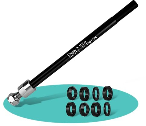 elthmpr Adaptateur d'essieu enfichable M12 x 1,5, 164-174 mm avec adaptateur d'essieu de vélo, essieu enfichable, longueur de tige réglable avec la plupart des attelages de remorque de vélo