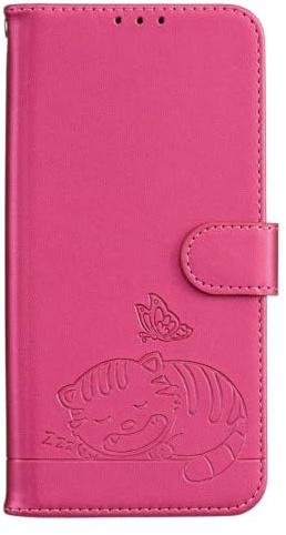 Funda para Motorola Moto E13 2023 4G, diseño de gato en relieve, piel sintética de alta calidad, plegable, con tarjetero, funda para Motorola Moto E13 2023 4G, color rosa rojo