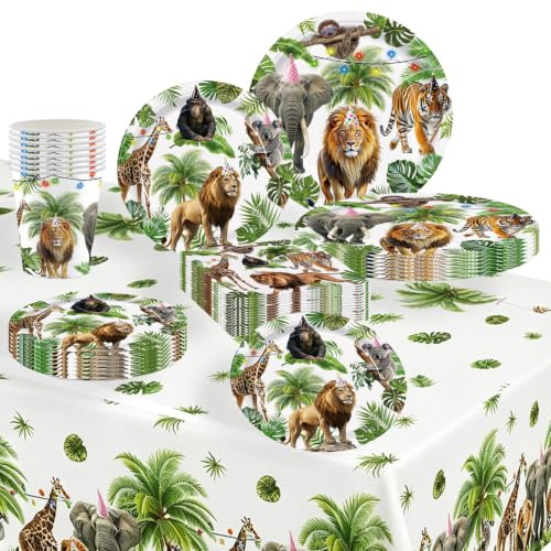 FYFLYMT Kit Vaisselle Anniversaire Animaux pour 20 Invités