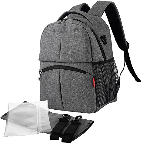 Chilsuessy Wickeltasche Windel Rucksack Baby Windel Tasche Wickelkommode Wickelrucksack Baby Wickelrucksäcke mit Wickelauflage und Kinderwagen Haken Babytasche, Grau