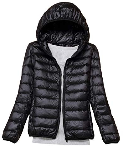 Lightweight Down Jacket Women with Hood Womens Down Coats Women's Ultra Light Packable Down Jacket Down Filled Coat Parka Quilted Padded Hooded Puffer Jacket Ladies Bubble Puffa Jacket Winter Black