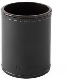 Eglooh - Orfeo - Portapenne da Scrivania Design Rotondo in Cuoio Nero cm 7,8 x 7,8 H.9,5 - Cuciture Artigianali e Struttura Resistente - Made in Italy