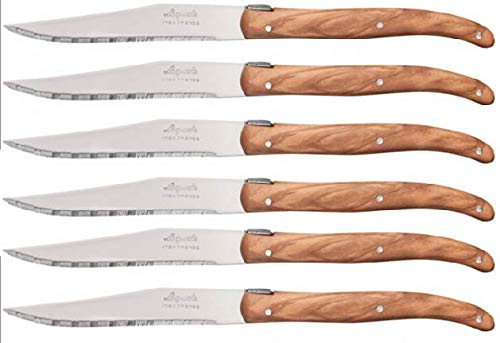 La Fourmi Lot de 6 Couteaux Laguiole en Bois d'olivier Fabrication française Thiers Jean Néron Lame crantée