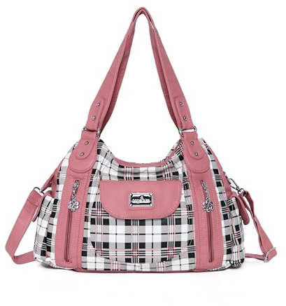 Angel Barcelo Damen Handtasche Schultertasche PU Leder Top Griff Satchel Tote Bag (AK812-5G#1894#L02#8901#363/ WHITE/PINK)