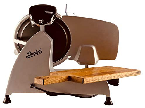 Palatina Werkstatt ® Berkel Red Line 250 | Rebanadora profesional original | gris, recubierto de teflón | amoladora integrada | + Tablero de madera de barril | Precio de venta: € 1148