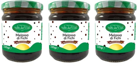 Valle del Crati Melassa di Fichi con Fichi di Cosenza DOP | Prodotti Tipico Calabrese | Condimento per Dolci e Salati | 3 vasetti da 230gr cadauno