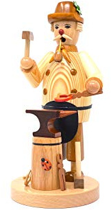 Drechslerei Friedbert Uhlig, Räuchermännchen Nr. 065, Glücksschmied, 25 cm hoch, aus regionalem Holz gedrechselt, echte Handarbeit aus dem Erzgebirge, Weihnachten, Holzkunst, Echtholz
