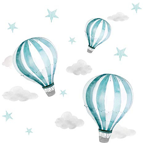 Little Deco Aufkleber Heißluftballons I Wandbild 68 x 34 cm (BxH) I Wolken Sterne Kinderzimmer Jungen Wandtattoo Mädchenzimmer Babyzimmer Mädchen Jungs Bilder DL540