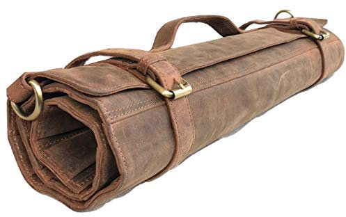 vintage crafts Juego de rollo de cuchillos de piel auténtica de búfalo, soporte para cuchillos de chef, funda organizadora para artistas, bolsa de almacenamiento, regalo ideal para viajes para hombres