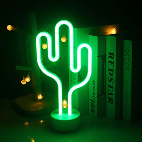 LED Kaktus Neonlicht mit Halter Basis ältere Kinder stehen Nachtlicht USB/Batterie grün dekorative Licht Logo für Kinder Mädchen Raumdekoration Geburtstagsfeier Urlaub Dekoration (grüner Kaktus)