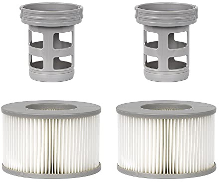 WuYan 2-pack tillbehör för badtunna för Mspa, innehåller 2 st ersättningsfilter med skruvbasadapter, 2 st uppblåsbara filter för värmebassäng