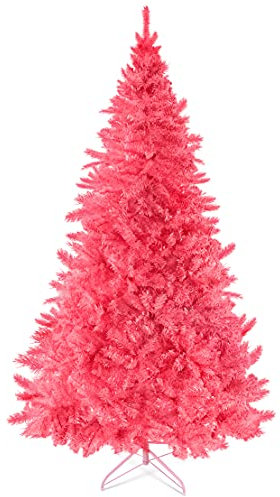 Pinkfarbener Weihnachtsbaum von Prextex - 1,80 m hoch, 1200 Spitzen - Hochwertiger Ausklappbarer Pinkfarbener Künstlicher Weihnachtsbaum Fichte, Leicht und Einfach Aufzubauen mit Metallständer