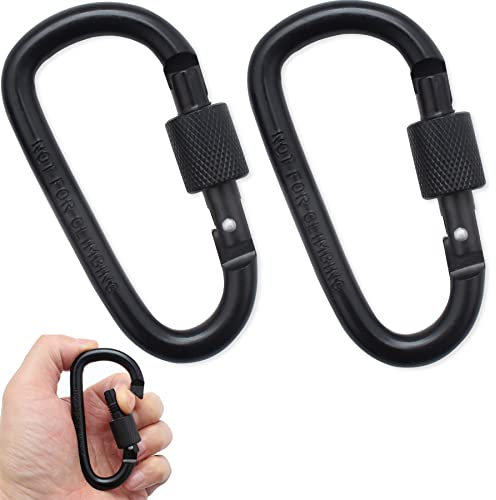 Mosquetón,Mosquetón con Cierre de Rosca,Llavero mosquetón de Aluminio,Hebilla Colgante Multiusos para Senderismo,Camping,Cuerda,Botella de Agua,etc(2 Piezas,Negra)