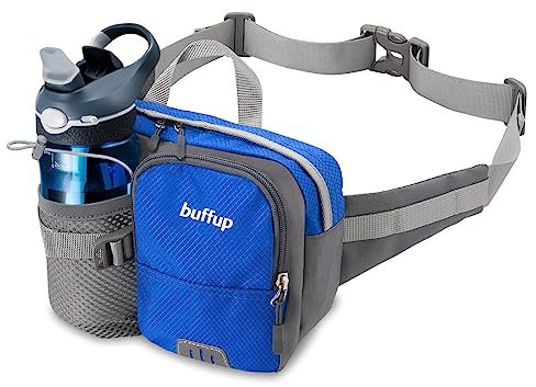 buffup® Bauchtasche mit flaschenhalter,hüfttasche Sport für Outdoor hundetraining Radfahren wandern Laufen,gürteltasche Damen Herren groß (Blau)