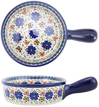 Bicuzat Casseruola in ceramica con fiori blu Phalaenopsis in stile vintage, con manici da forno a tavola-1 pezzo, 567 g