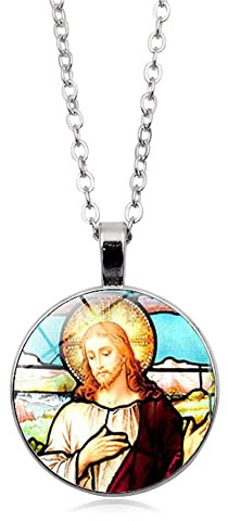 Kristet Jesus halsband för män kvinnor med hänge, Kristus lugn bönkedja, CQHODFYA smycke presentidé, religiöst halsband med 18 tum kedja + 2 tum förlängning – med smyckeslåda, Zink