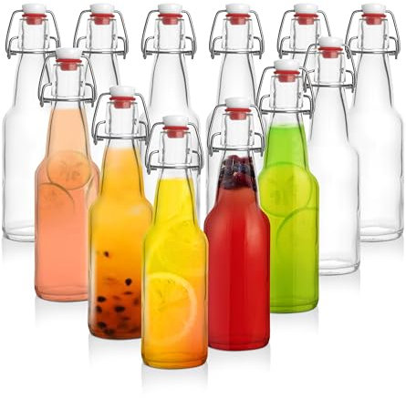 Barcaloo Bierflaschen aus klarem Glas mit Klappdeckel, 340 ml, zum Brauen zu Hause, 12 Stück, mit Klappverschlüssen für Bier- und Weinabfüllung – Familienbetrieb