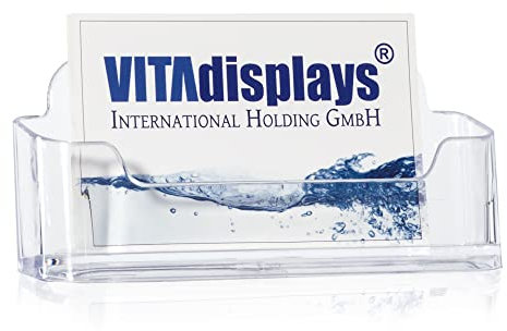 10 Stk. DIN A7 Tisch-Visitenkartenhalter im Querformat, transparenter und standfester Visitenkartenspender, Visitenkartenständer, glasklarer Visitenkartenaufsteller für A7 Flyer und Visitenkarten
