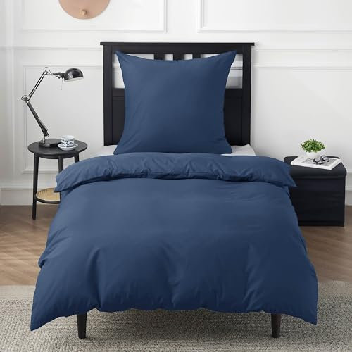 BEDSURE Colchas Ropa de cama de 135 x 200 cm, algodón azul, funda nórdica de 2 piezas con funda de almohada de 80 x 80 cm, ropa de cama con cremallera