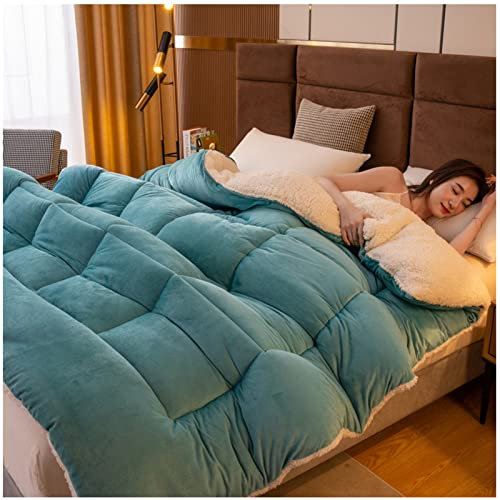 FFFF & OLFEH Bettdecke Baumwolle Winter, Flauschige Kaschmir Steppdecken für Allergiker Duvet, Verdicken Sie Lamm Kaschmir Decke Winter Weiche Warme Bettdecke Bettwäsche (Grün,150x200cm-2.5KG)