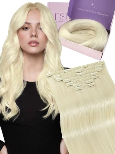 Clip in Extensions Echthaar Blond, 45 cm, 120 g 7 Stücke, Natuerliche Farbtöne, Haarverlängerung Echthaar Clip in, Farbe 1000
