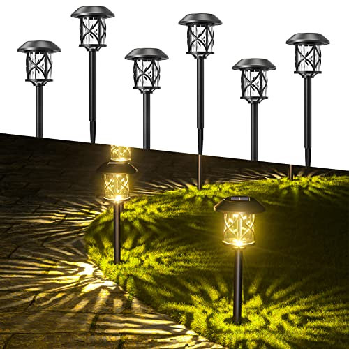 Quntis 6 Pack LED Christmas Garden Pathway Lights Warm White Solar Lights Outdoor Garden Ultra-Bright Solar Christmas Lights Waterproof IP65 Auto On/Off at Dusk for Xmas,Yard,Lawn,Landscape,Pathway