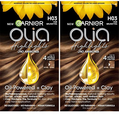 Garnier Olia Ammonia-Free Permanent Hair Dye Highlighting Kit, Oil-Rich Formula for Multidimensional Hair Color with Up to 4 Levels of Lift, Vegan & Cruelty Free, H02 Highlights for Brunettes, 2 Count