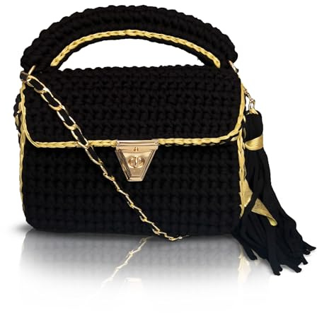 CHQEL - Pochette da sera da donna, fatta a mano all'uncinetto, borsa per festa di nozze, con piccola patta, a tracolla, Autunno.