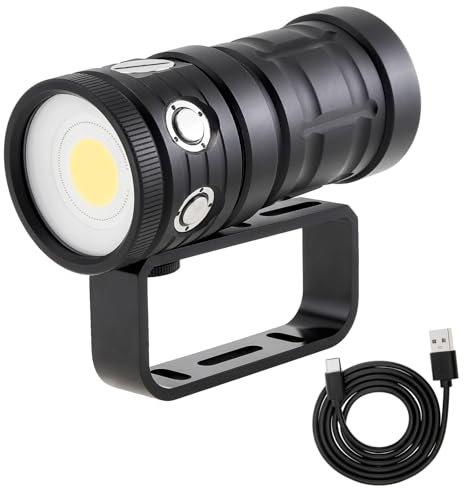 SecurityIng DF14 LED-Tauchlicht, wiederaufladbar, 18000 lm, 100 m, Sicherheits-Taschenlampe, 120 Grad Weitwinkelstrahl, Video-Taschenlampe + Kugelgelenk + Griff (Bulit-in-Akku)