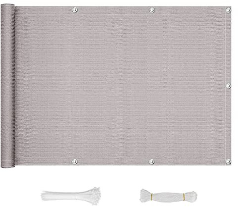 QINGLV Balkon Sichtschutz 120x200cm Balkonverkleidung Mit Kabelbinder Und Kordel Wetterfest Sichtschutz Garten für Den Gartenzaun Oder Balkon -Hellgrau