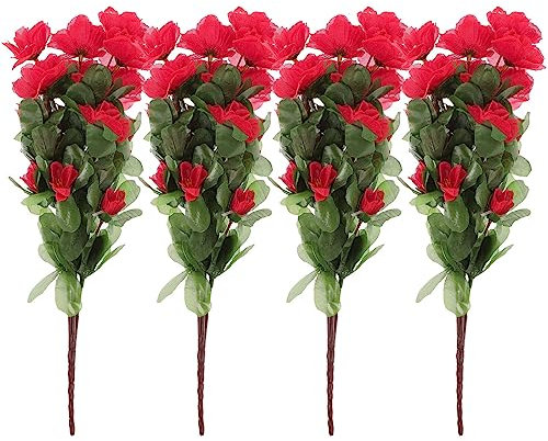 Happyyami Künstliche Azaleen-Blumen 4 Stück Simulation Von Rhododendron-Stielen Realistische Seidenzweige Künstlicher Blumenstrauß Lebensechte Blumendekoration Für Hochzeit Wohnzimmer
