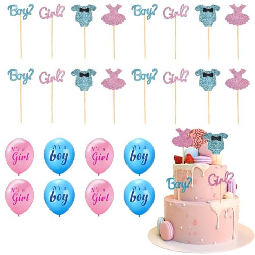 24 Stück Deko-Set für Jungen oder Mädchen, Baby Party Dekoration Kuchen, Junge Cupcake Topper, Tortendeko Baby für Babyparty Gender Reveal Party Baby Shower Kindergeburtstag usw.