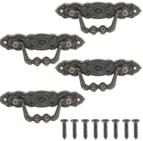 4 Stück Vintage Möbelgriff Zink Legierung Antik Schrankgriffe Griffe Möbel für Schubladen Zinklegierung Retro Dekorative Türgriff Antik Bronze Zinklegierung mit Schrauben für Schublade, Tür, Schränke