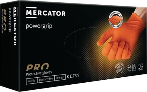 GEGRIP Einweghandschuhe, Einmalhandschuhe extra stark, Nitrilhandschuhe , 3x dicker, Handschuhe Einweg mit Diamant Grip, Arbeitshandschuhe,Industrie&Montage, versch. Farben,50 Stk/Box (orange, L)
