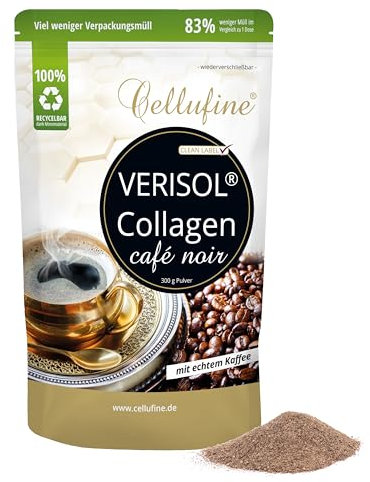 Cellufine® Café noir Collagen-Kaffee VERISOL® B (Rind) Collagen Pulver mit echtem Kaffee im 300 g Doypack, mit bioaktiven Collagen Peptiden, 60 Portionen mit sehr hoher Bioverfügbarkeit