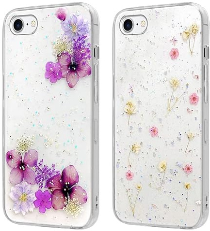 Foonary 2 Pièces Transparente Coque pour Apple iPhone X 5,8, Aesthetic Motif de Fleur Séchée Filles Femmes Étui Housse, Ultra Mince Souple Silicone TPU Antichoc Protection Case pour iPhone X Cover