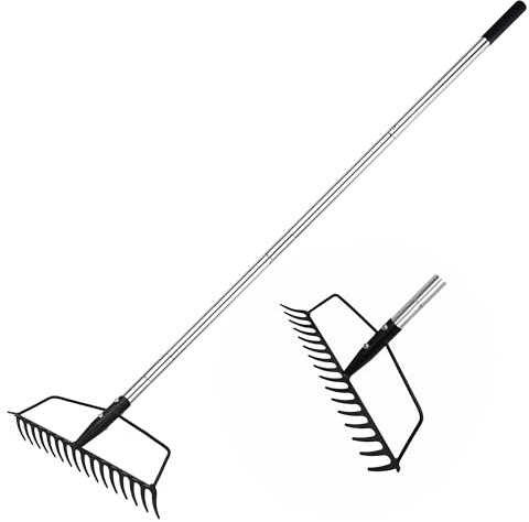 BARAYSTUS Gartenbogen Rechen Rechen für Rasenflächen Schwerlast aus Edelstahl Verstellbarer Gartenrechen zum Nivellieren von Sandboden und Sammeln von Blättern Garden Rake Carbon Steel Sturdy