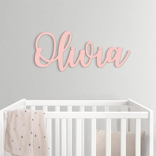 Holznamenschild, personalisierbares Namensschild, Kinderzimmer-Dekor, Holz-Hochzeitsschild, individuelles Namensschild, Holzbuchstabe, Türschild, personalisiertes Wanddekor-Schild (Rosa, Länge 45 cm)