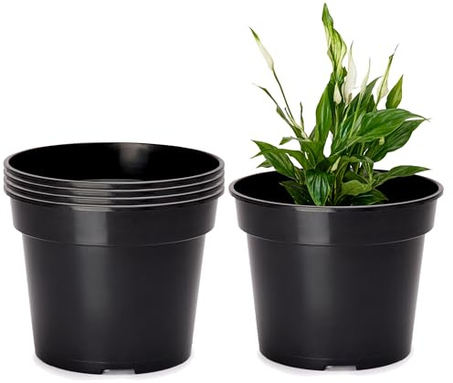 Garronda Blumentopf Kunststoff Pflanztopf rund Kräutertopf Anzuchttöpfe Blumentopf Schwarz für Innen und Aussen 28cm GD-0025 (5 Stück Schwarz, ⌀ 28 cm H 22 cm)