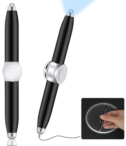 AUAUY 2 stycken metallspinningpennor, fidget-spinnare med LED-ljus, skrivverktyg, praktisk fidget-belyst spetspenna, för belysning för att skriva i mörkret (svart)