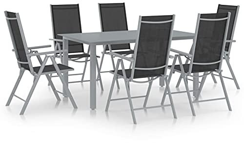 NITCA Aluminium Gartengarnitur Sitzgruppe Garten Essgruppe 6 Personen Gartenmöbel Set mit 6 Gartenstuhl Klappbar Gartenmöbel Essgruppe Gartengarnitur Sitzgarnitur Gartentisch Silbern und Schwarz