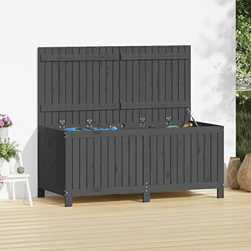 Homgoday Gartentruhe Kissentruhe Auflagenbox Kissenbox Gartenbox Aufbewahrungsbox Gartentruhe Holztruhe Deckel mit Gasdruckfeder | für Garten Terrass Grau 147x68x64 cm Massivholz Kiefer